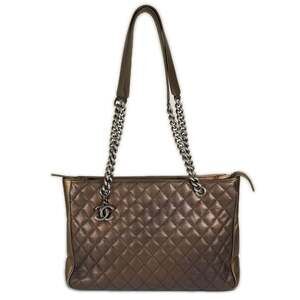 CHANEL Lock in Rome Matelassé Chain Tote Bag, Caviar Leather, Brown, Women's